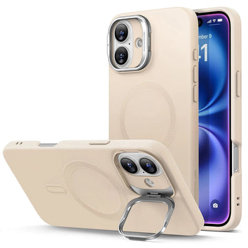 iPhone 16 Plus silicone Case with Stash Stand Magsafe tan 1