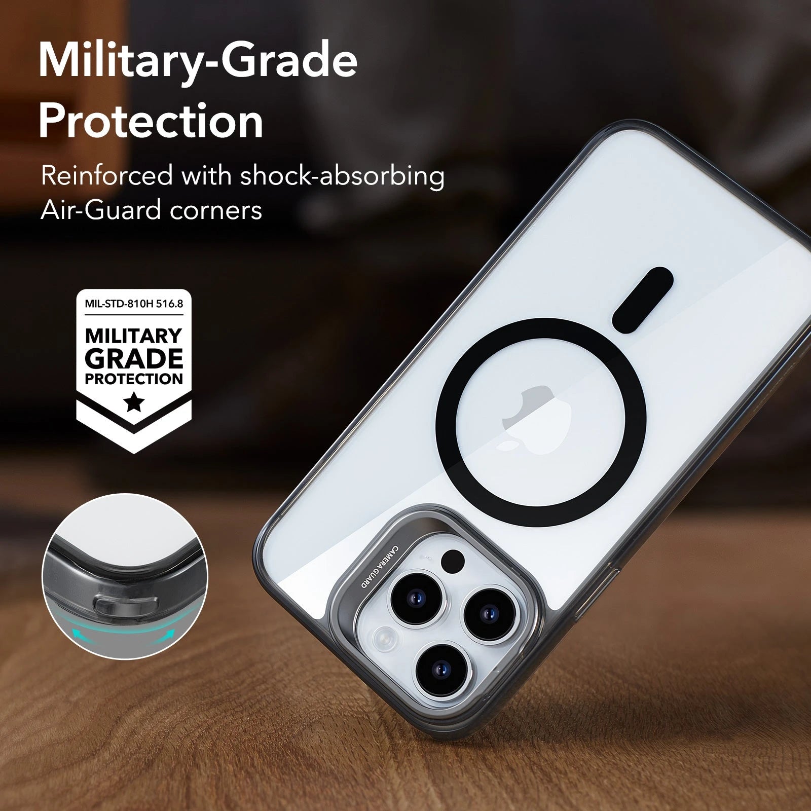 iPhone 13 Pro Max Classic Hybrid Case with Stash Stand (HaloLock) - Clear Black ESR ESR