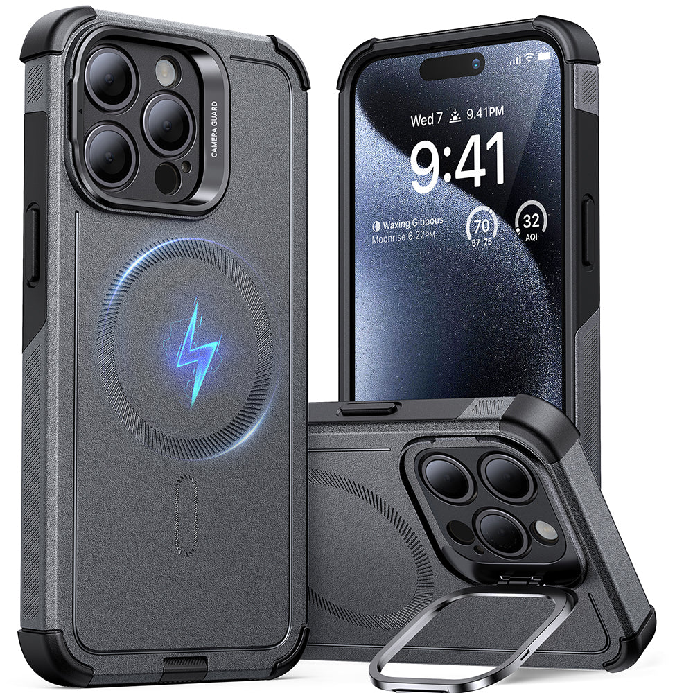 iPhone 15 Pro Cyber Tough Case with Stash Stand (HaloLock) - Gray ESR ESR