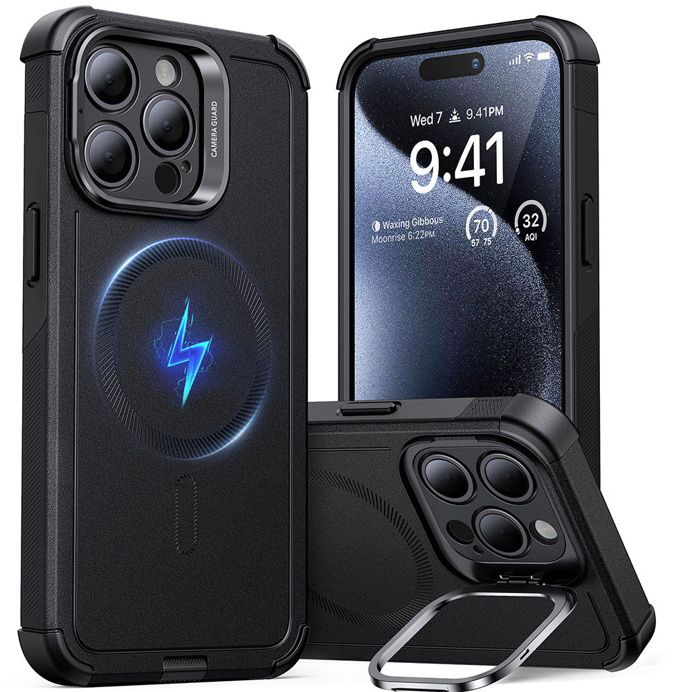 iPhone 15 Pro Max Cyber Tough Case with Stash Stand (HaloLock) - Black ESR ESR