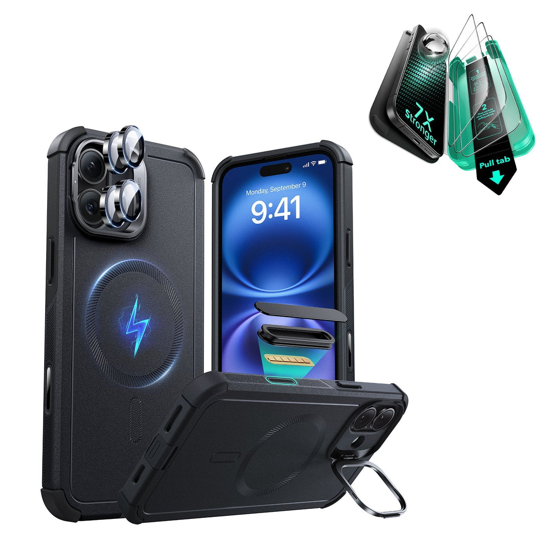 iPhone 16 Plus Cyber Tough Magnetic Case Protection Bundle (Camera Control, Stash Stand) - Black ESR ESR