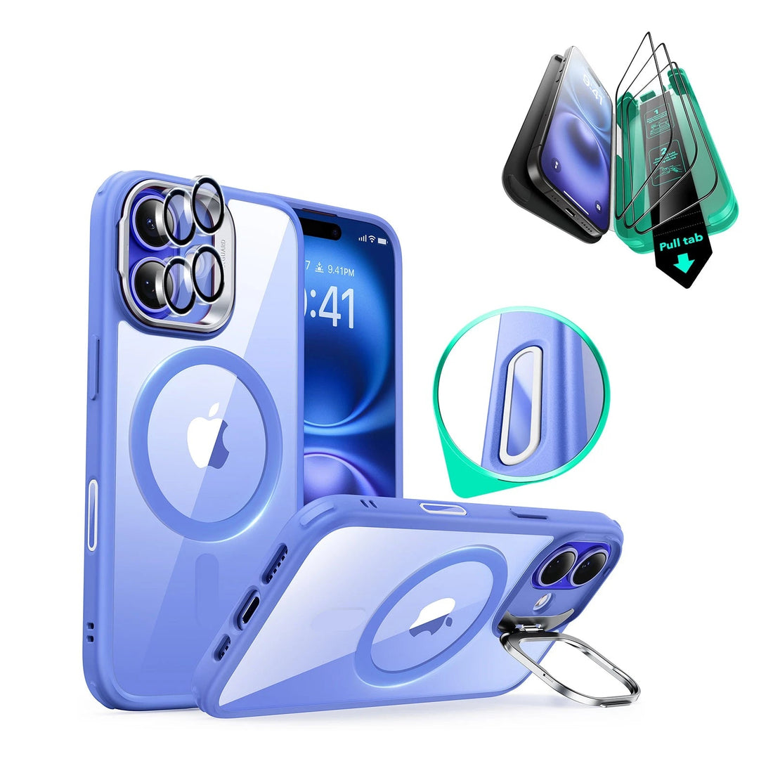 iPhone 16 HaloLock Classic Hybrid Case Protection Bundle (Camera Control, Stash Stand) - Clear Blue ESR ESR