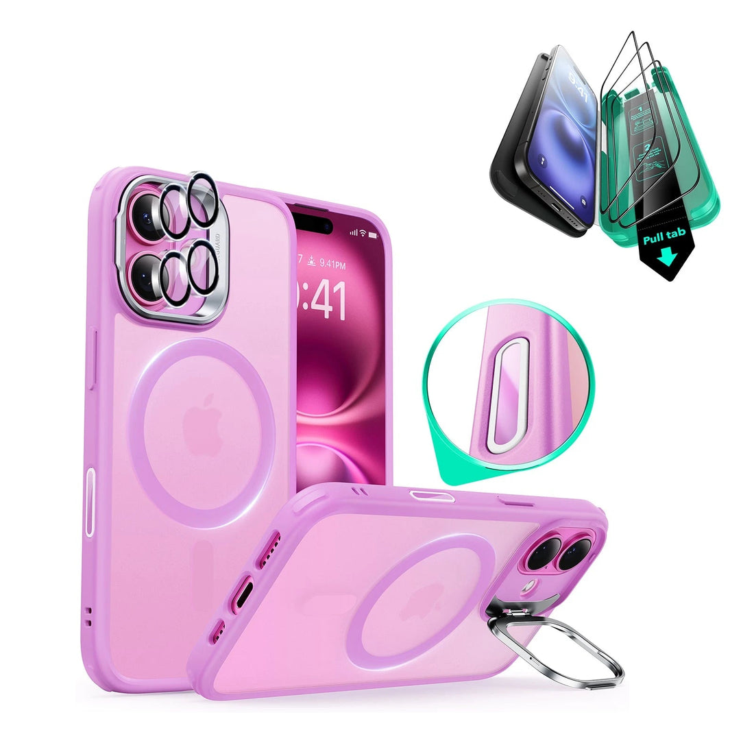 iPhone 16 HaloLock Classic Hybrid Case Protection Bundle (Camera Control, Stash Stand) - Frosted Pink ESR ESR