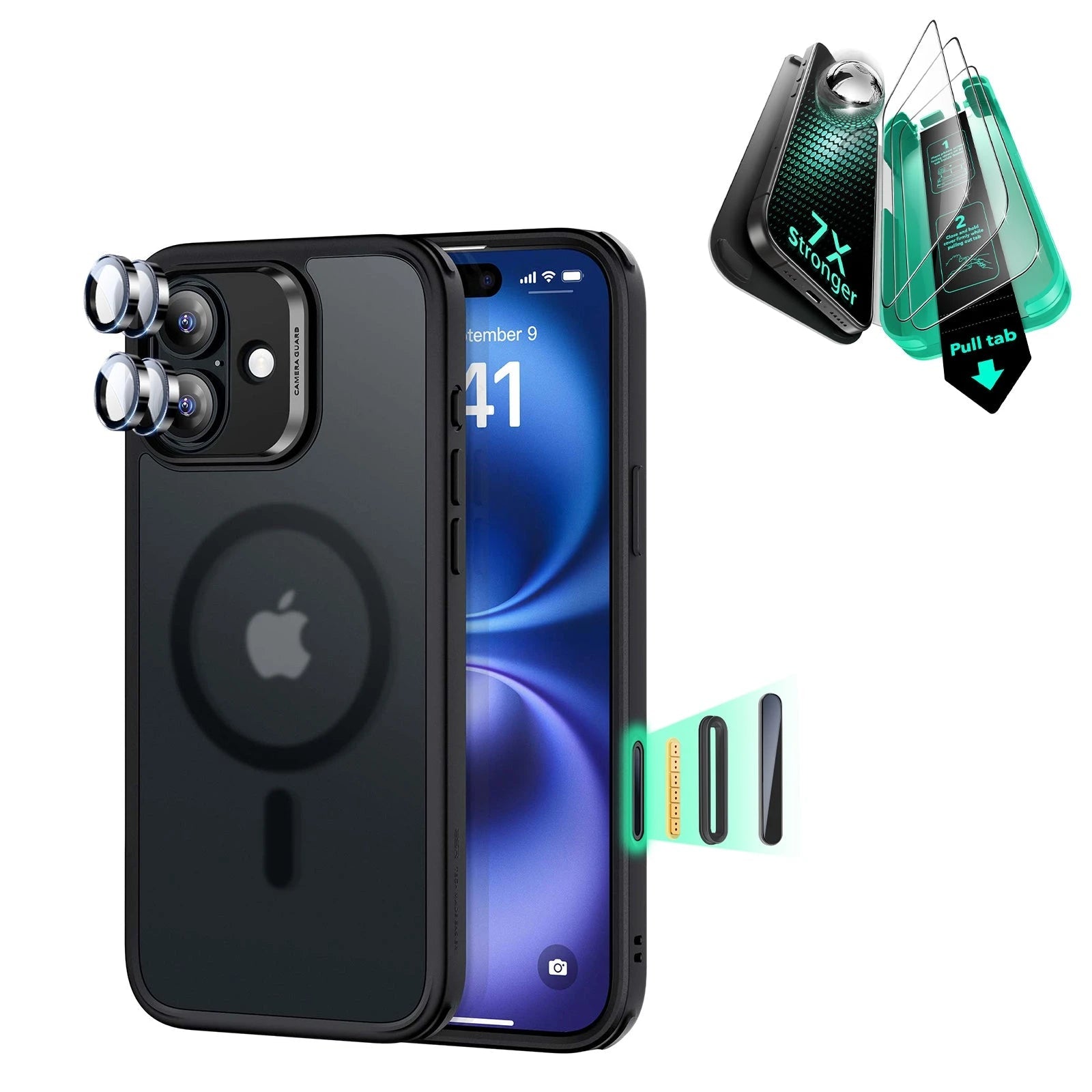 iPhone 16 Classic Hybrid Magnetic Case (Camera Control) & Screen Protection Bundle - Frosted Black ESR ESR