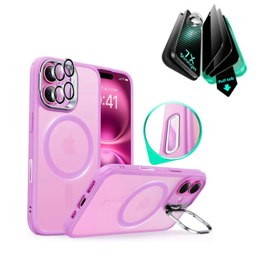 iPhone 16 Plus Classic Hybrid Magnetic Case (Camera Control, Stash Stand) & Privacy Screen Protector Bundle - Frosted Pink ESR ESR