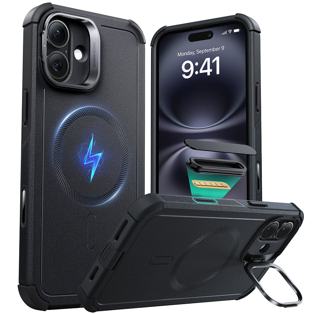 iPhone 16 Plus Cyber Tough Magnetic Case (Camera Control, Stash Stand) - Black ESR ESR