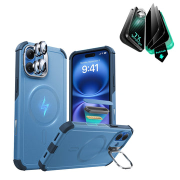 iPhone 16 Plus Cyber Tough Magnetic Case Privacy Protection Bundle (Camera Control, Stash Stand) - Light Blue ESR ESR