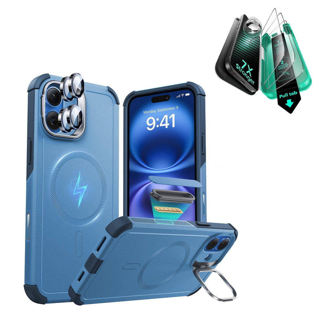 iPhone 16 Plus Cyber Tough Magnetic Case Protection Bundle (Camera Control, Stash Stand) - Light Blue ESR ESR