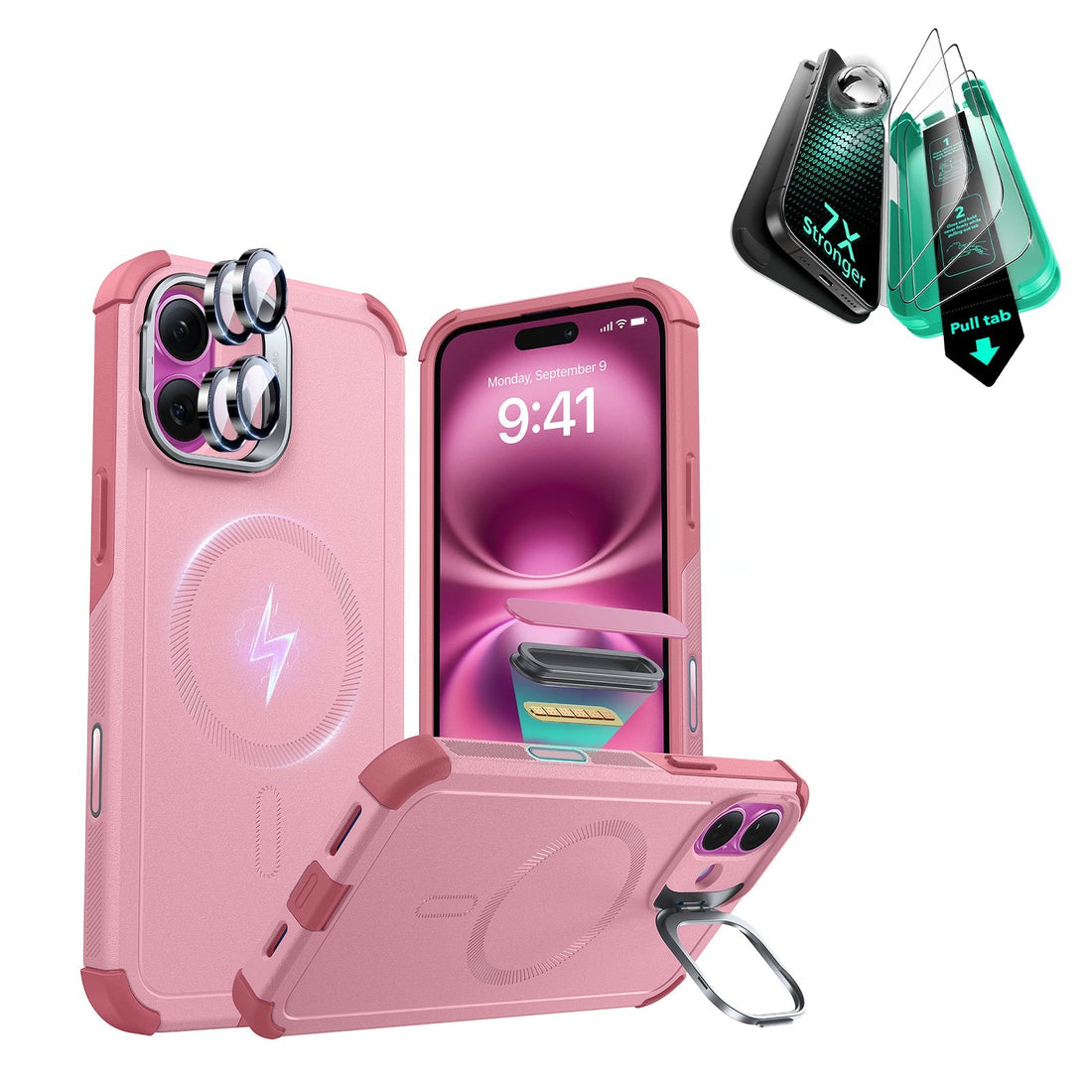 iPhone 16 Plus Cyber Tough Magnetic Case Protection Bundle (Camera Control, Stash Stand) - Pink ESR ESR