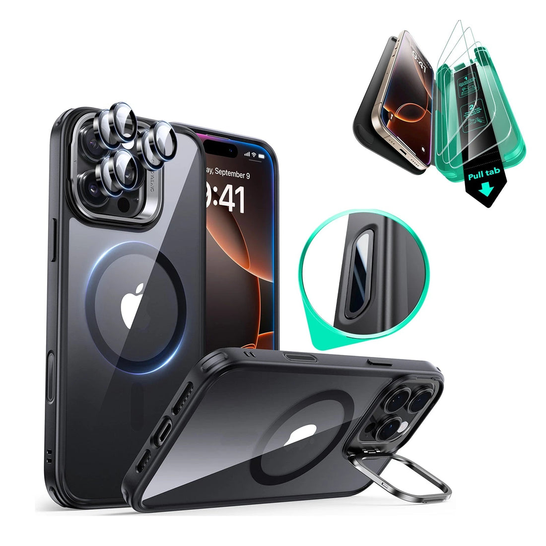 iPhone 16 Pro Max HaloLock Classic Hybrid Case Protection Bundle (Camera Control, Stash Stand) - Clear Black ESR ESR
