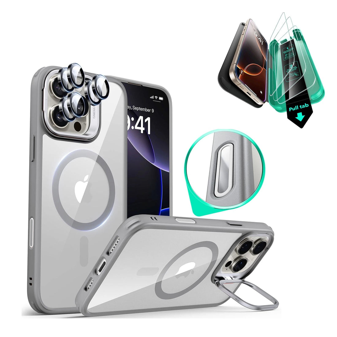 iPhone 16 Pro Max HaloLock Classic Hybrid Case Protection Bundle (Camera Control, Stash Stand) - Clear Grey ESR ESR
