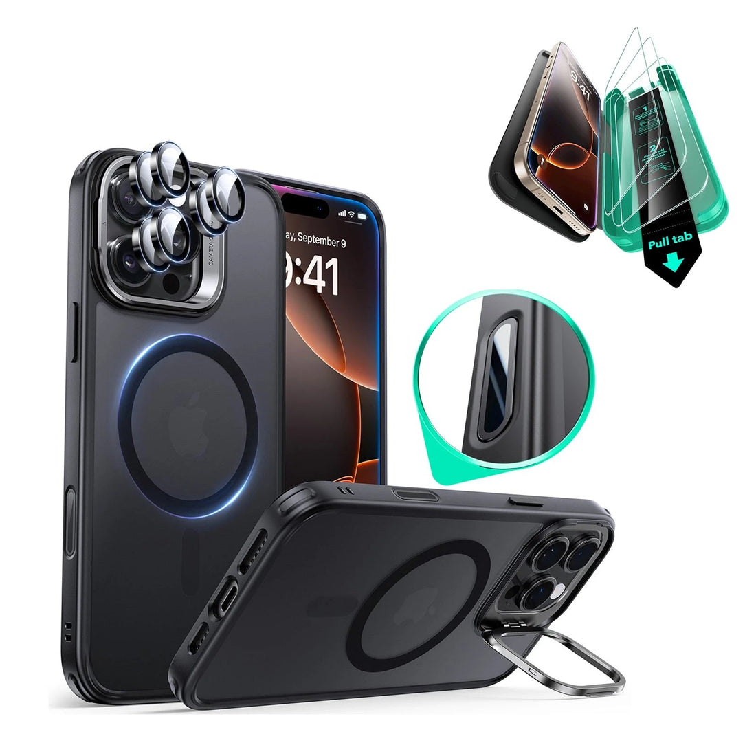 iPhone 16 Pro HaloLock Classic Hybrid Case Protection Bundle (Camera Control, Stash Stand) - Frosted Black ESR ESR
