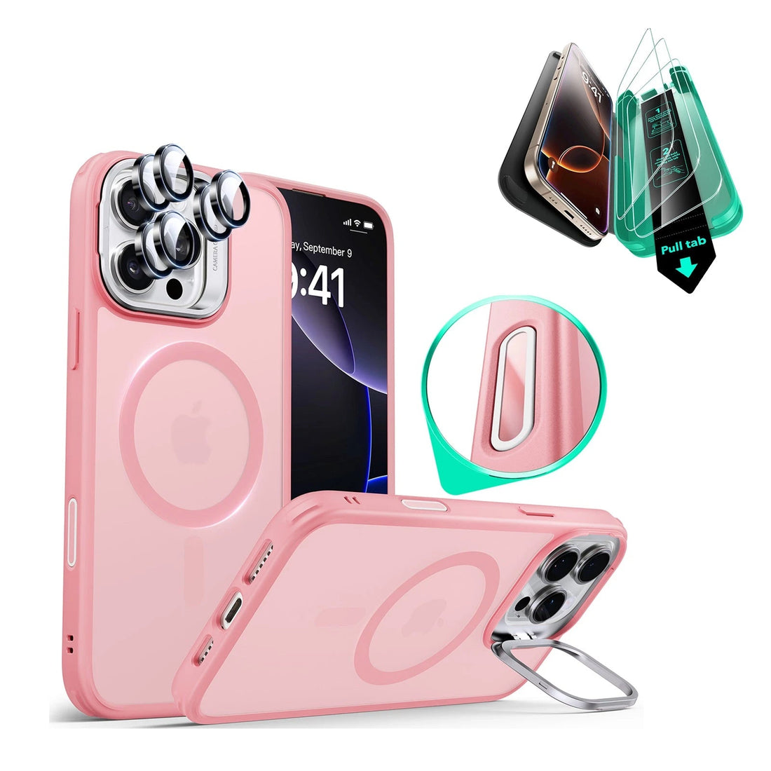 iPhone 16 Pro HaloLock Classic Hybrid Case Protection Bundle (Camera Control, Stash Stand) - Frosted Pink ESR ESR