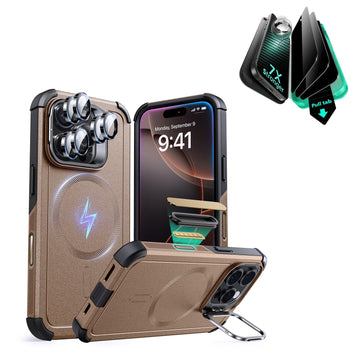iPhone 16 Pro Cyber Tough Magnetic Case Privacy Protection Bundle (Camera Control, Stash Stand) - Desert Titanium(副本) ESR ESR
