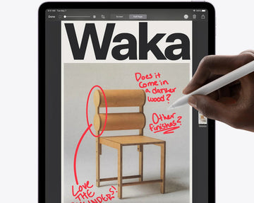 An Apple Pencil Pro marking up a Safari scre