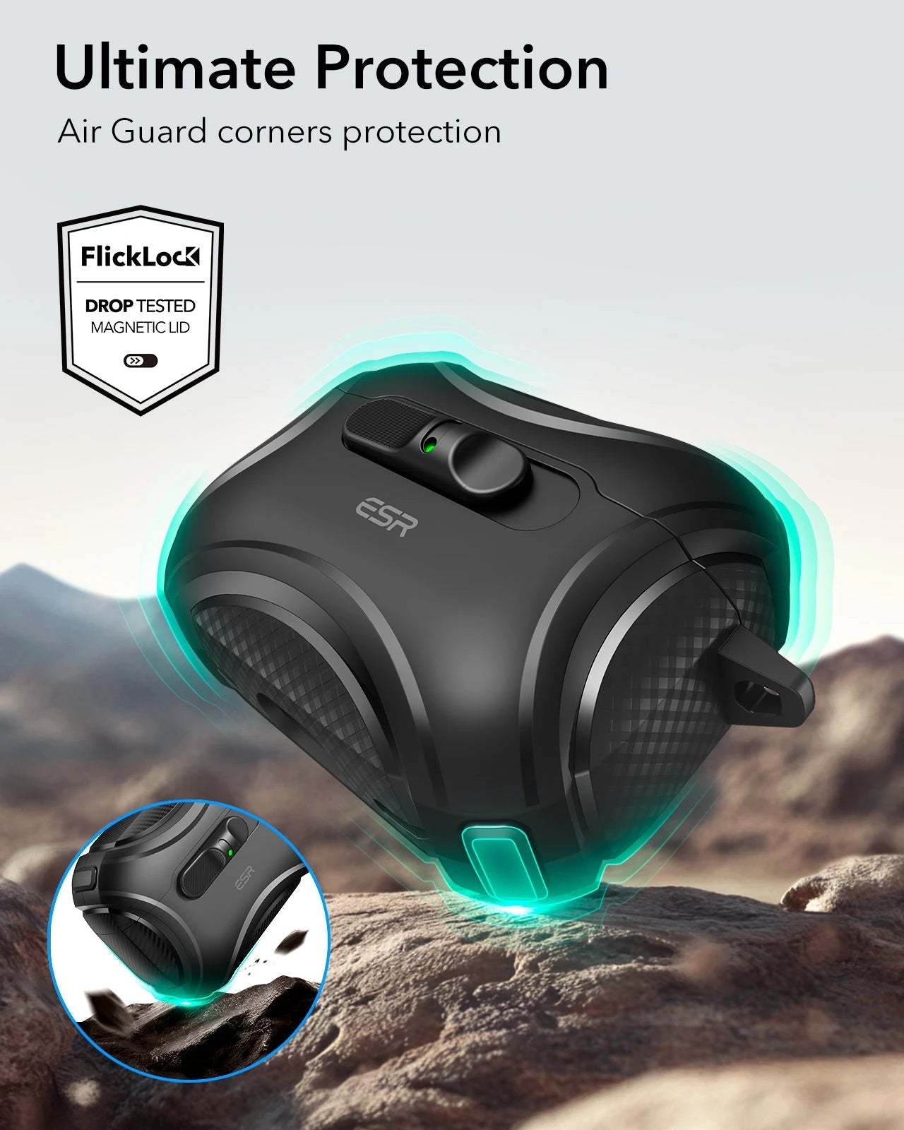 15W 3-in-1 Wireless Charging Station with CryoBoost (HaloLock) & AirPods Pro 3 Cyber FlickLock Case Bundle - Black - US Plug ESR ESR