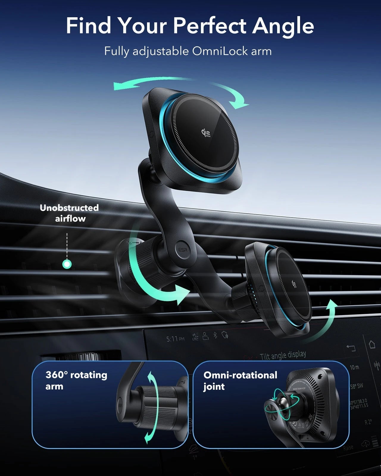 15W 3-in-1 Wireless Charging Station with CryoBoost (HaloLock) & Car Charger (Air Vent)  Bundle - Black - US Plug ESR ESR