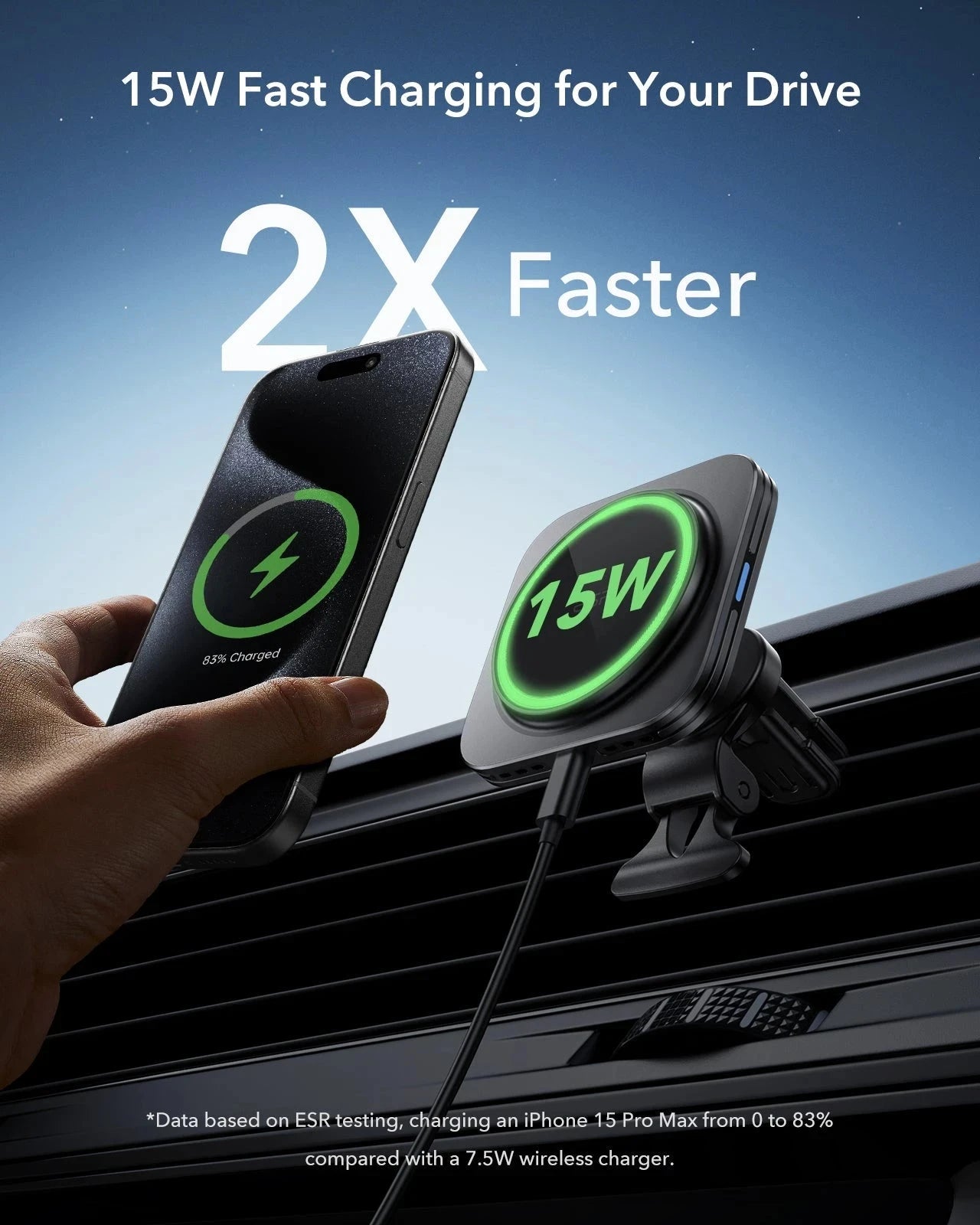 15W Magnetic Wireless Car Charger(Halolock) - Black ESR ESR