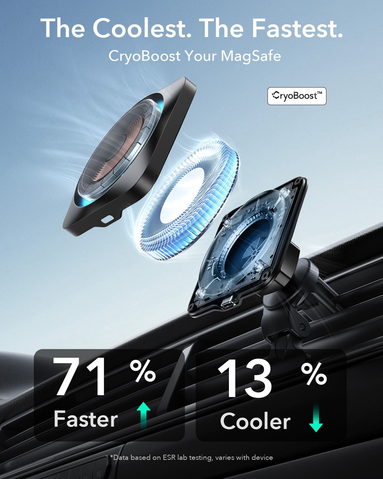 15W Wireless Car Charger with CryoBoost (HaloLock) - Black ESR ESR