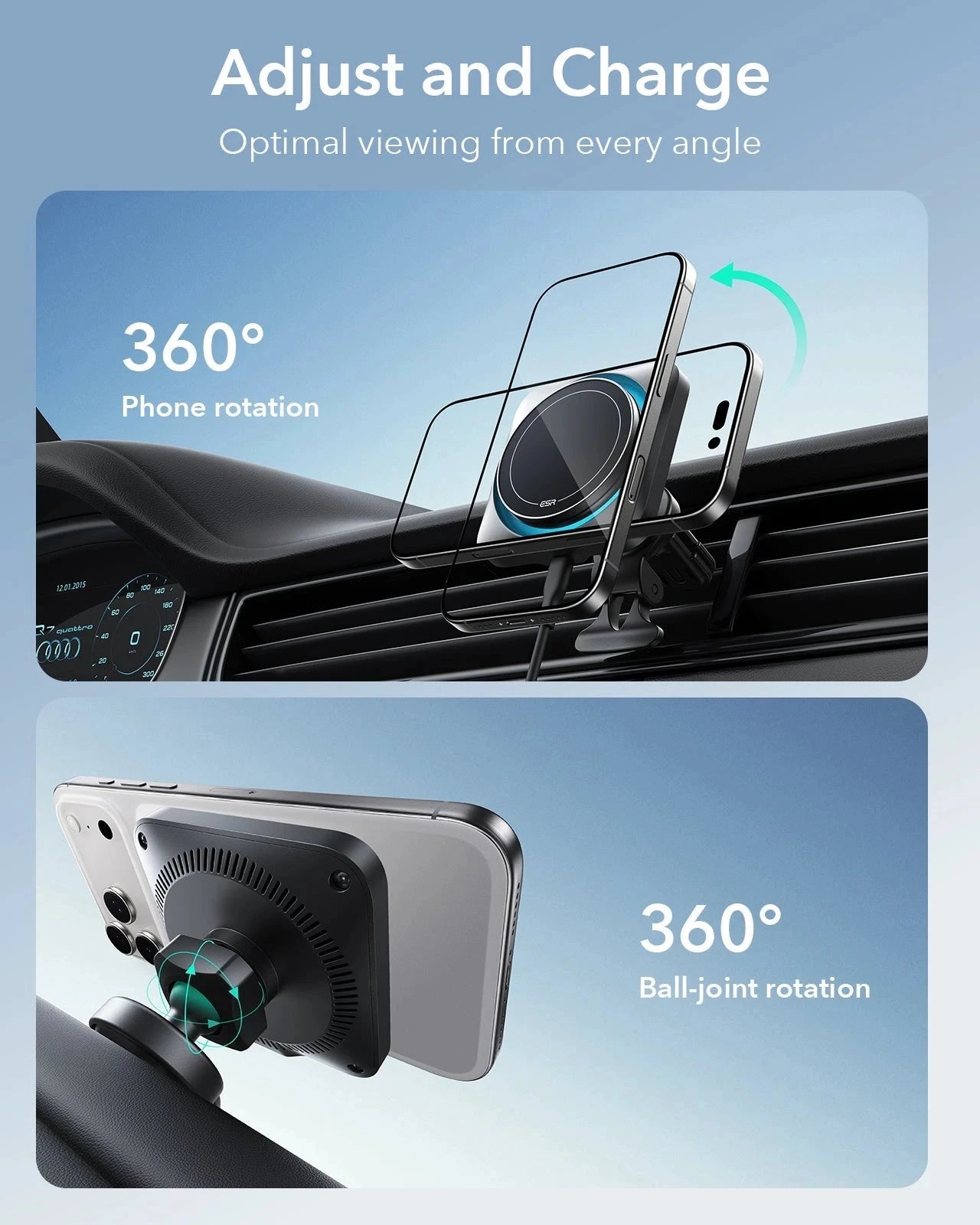 15W Wireless Car Charger with CryoBoost (HaloLock) - Black ESR ESR