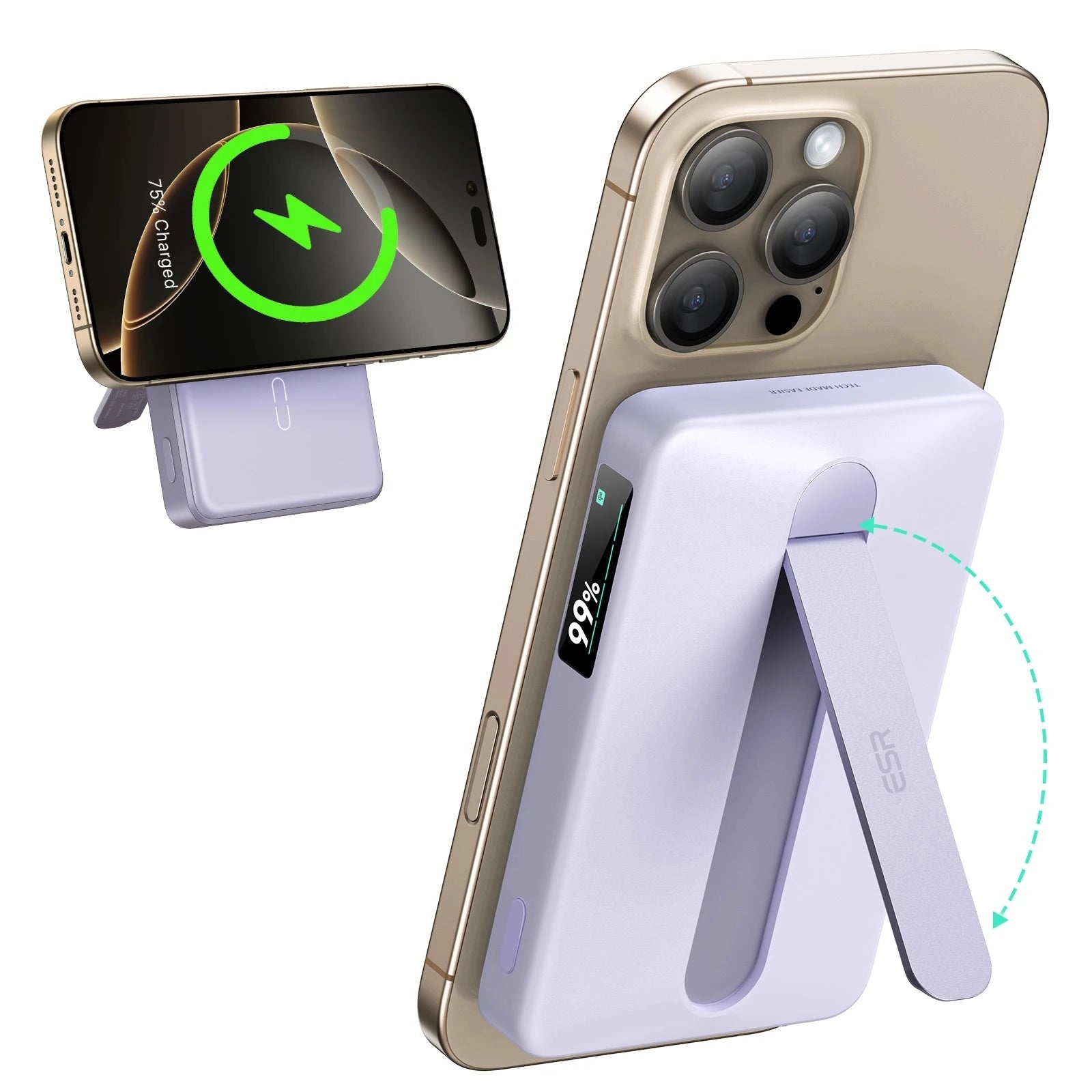 Qi2 MagSlim Kickstand Power Bank (10K) - Lavender ESR ESR