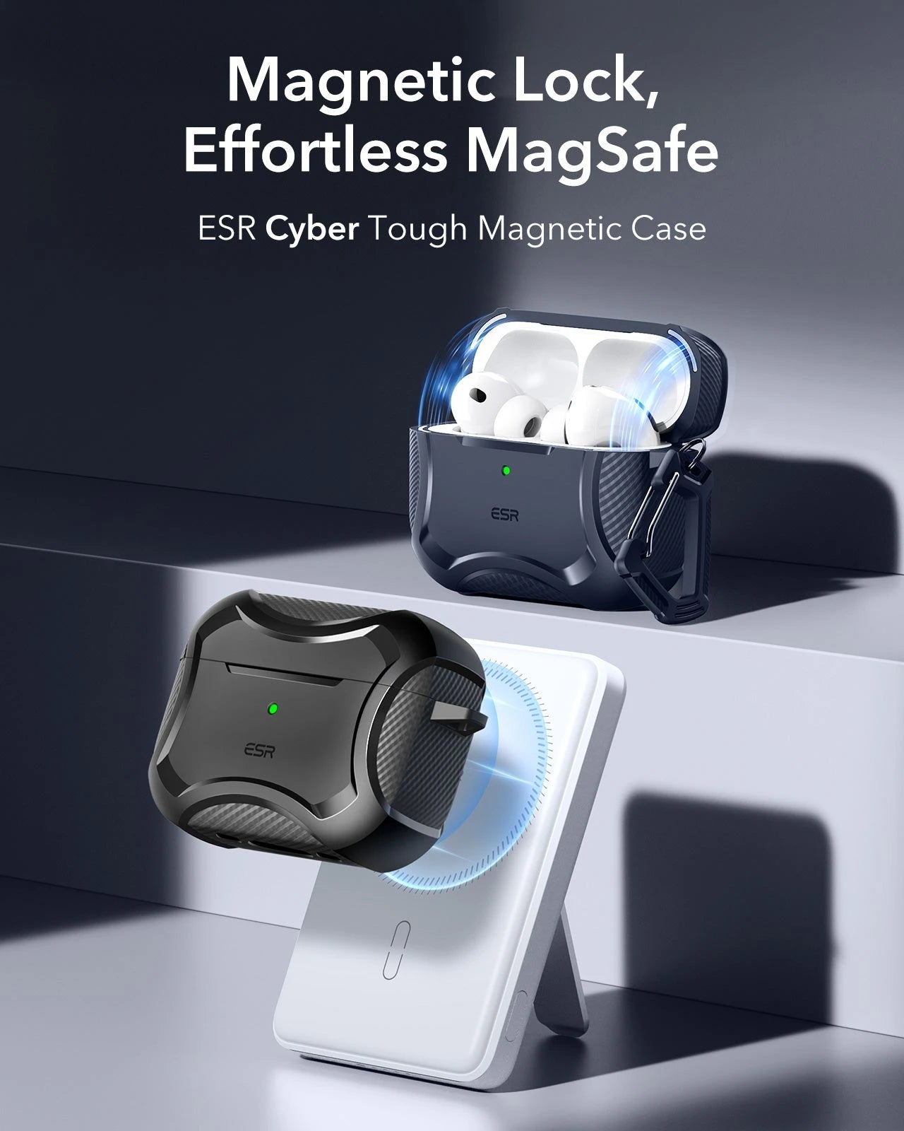25W CryoBoost 3-in-1 Magnetic Charger (Qi2) and AirPods Pro 3 Cyber Tough Case Bundle - US Plug–White ESR ESR