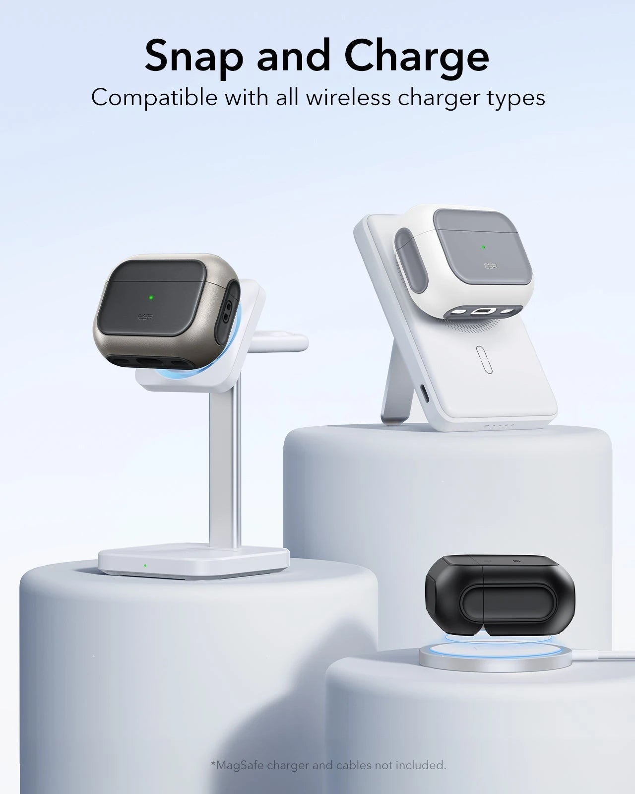 25W CryoBoost 3-in-1 Magnetic Charger (Qi2) and AirPods Pro 3 Orbit Hybrid Case Bundle - US Plug–White ESR ESR