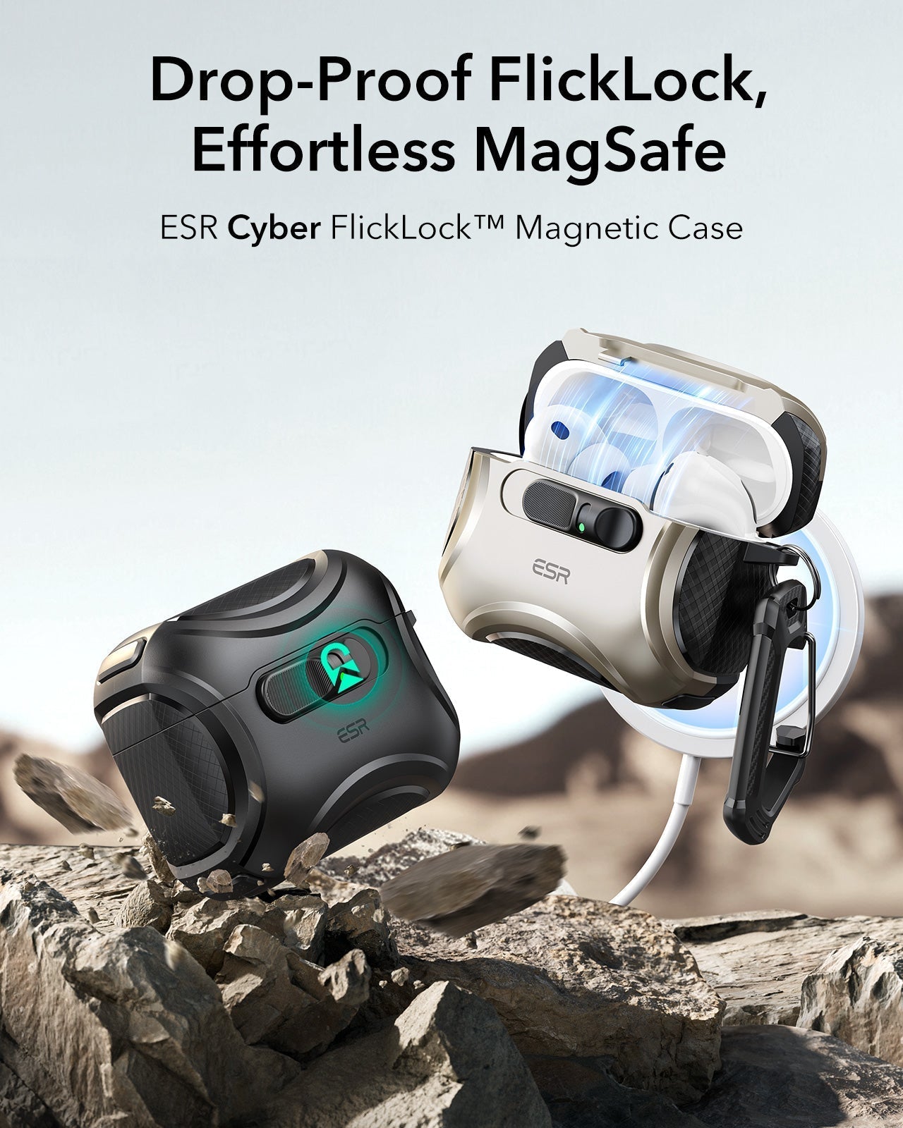 25W CryoBoost 3-in-1 Magnetic Charger (Qi2) and AirPods Pro 3 Cyber FlickLock Case Bundle - US Plug–White ESR ESR
