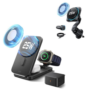 25W CryoBoost Foldable 3-in-1 Magnetic Charger and Car Charger (Air Vent)  Bundle– EU Plug-Black