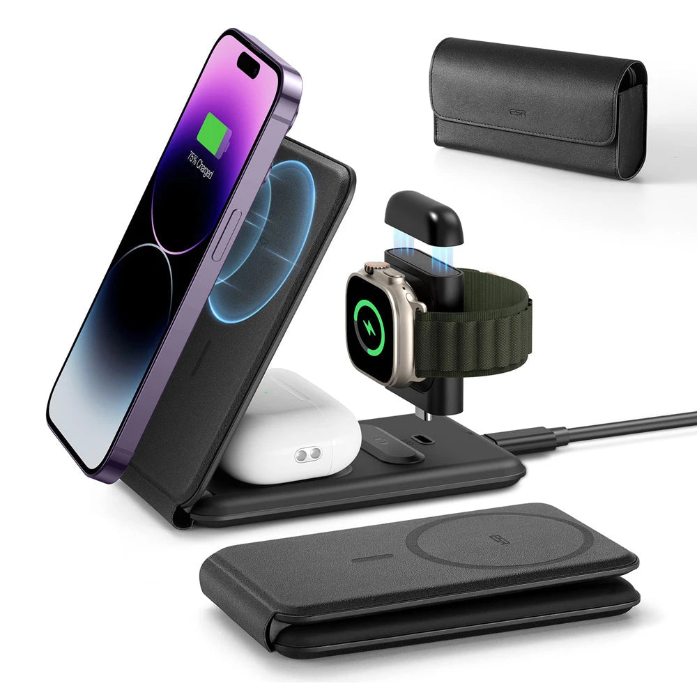 3-in-1 Travel MagSafe Wireless Charging Set -black-au