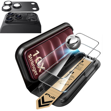 Black iPhone 18 Pro Corning Glass Screen Protector with Full Coverage Camera Lens Protector