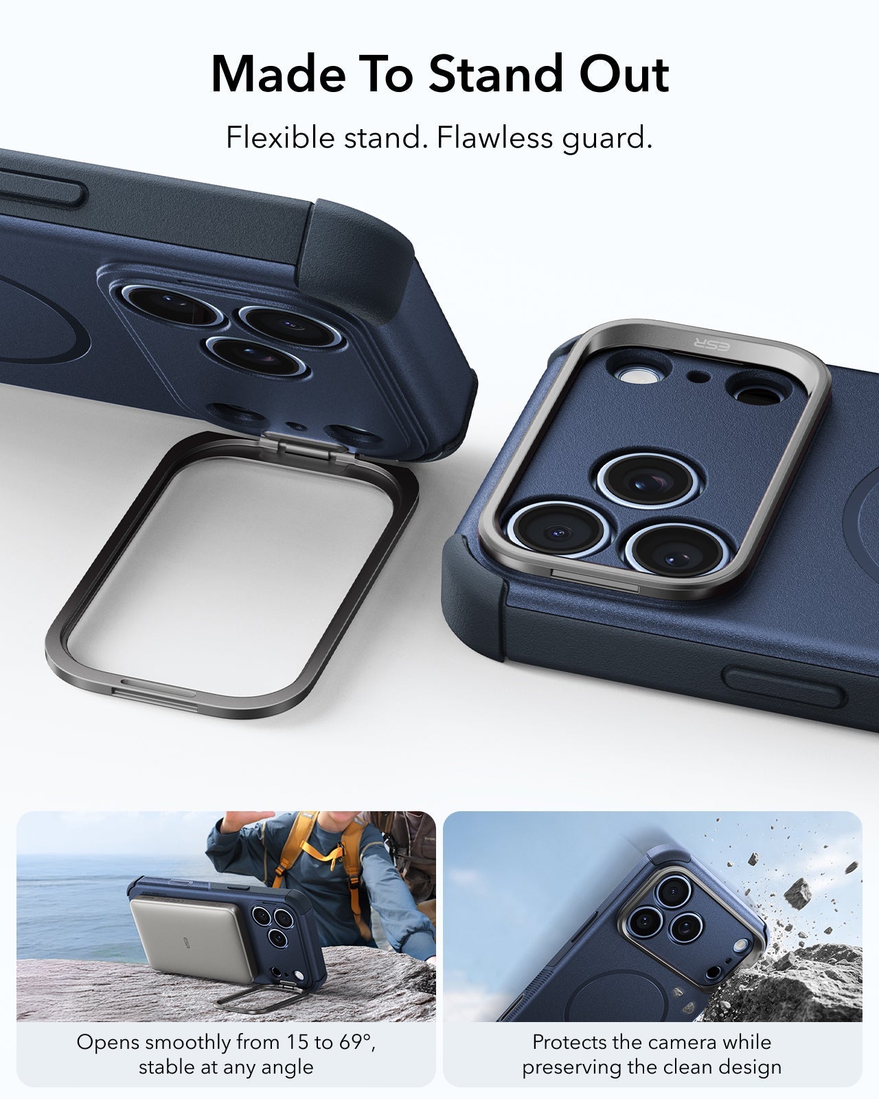 ESR Navy Blue iPhone 18 Pro Max Tough  Phone Case Magsafe with Stand Made To Stand Out