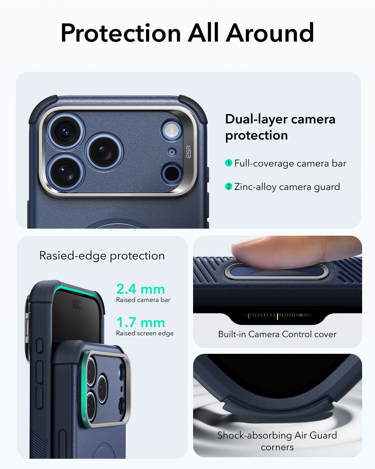 ESR Navy Blue iPhone 18 Pro Max Tough  Phone Case Magsafe with Stand Protection All Around