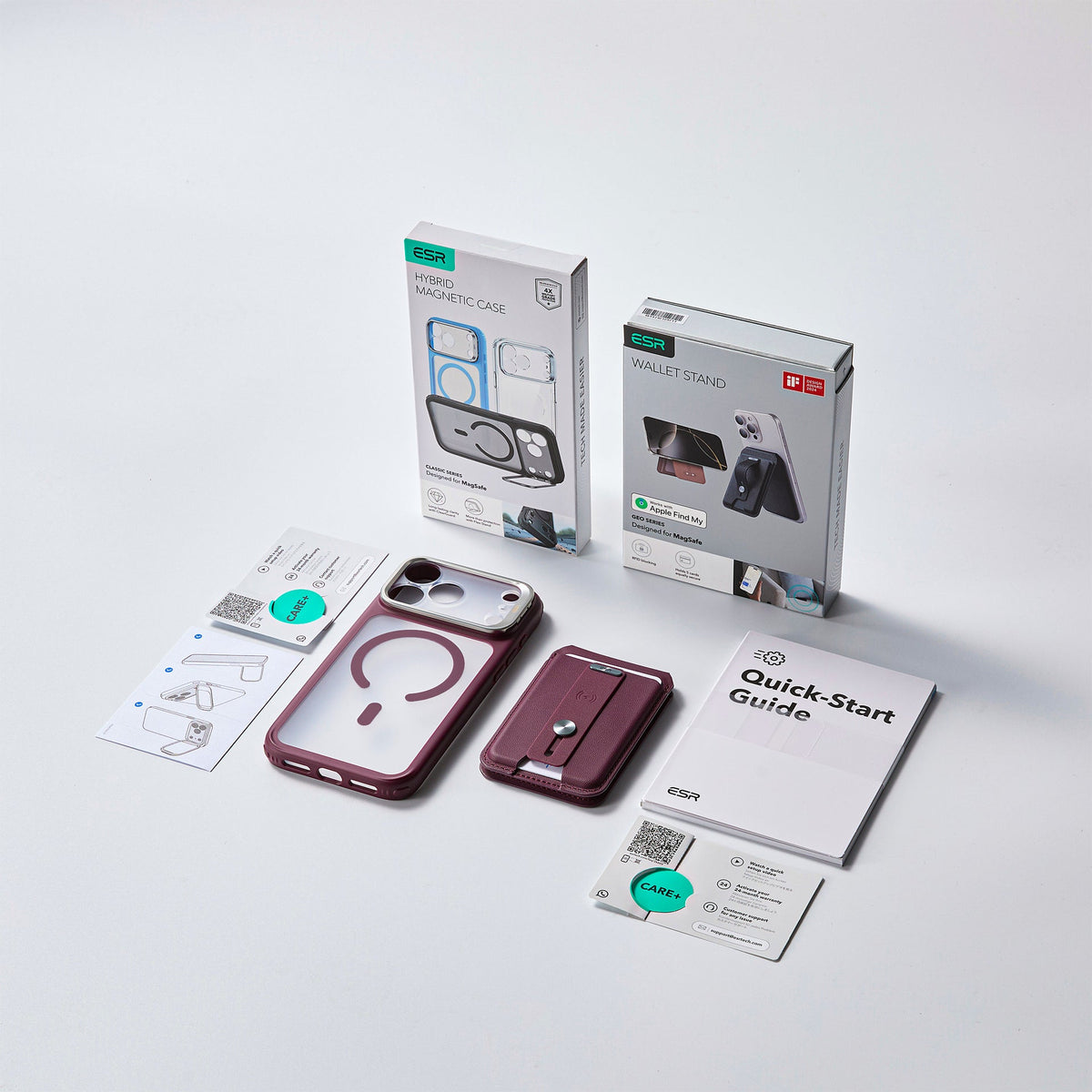 Classic Hybrid Magnetic Case with Camera Control and Flex Stand, Plus Geo Wallet Stand Bundle - Frosted Deep Burgundy