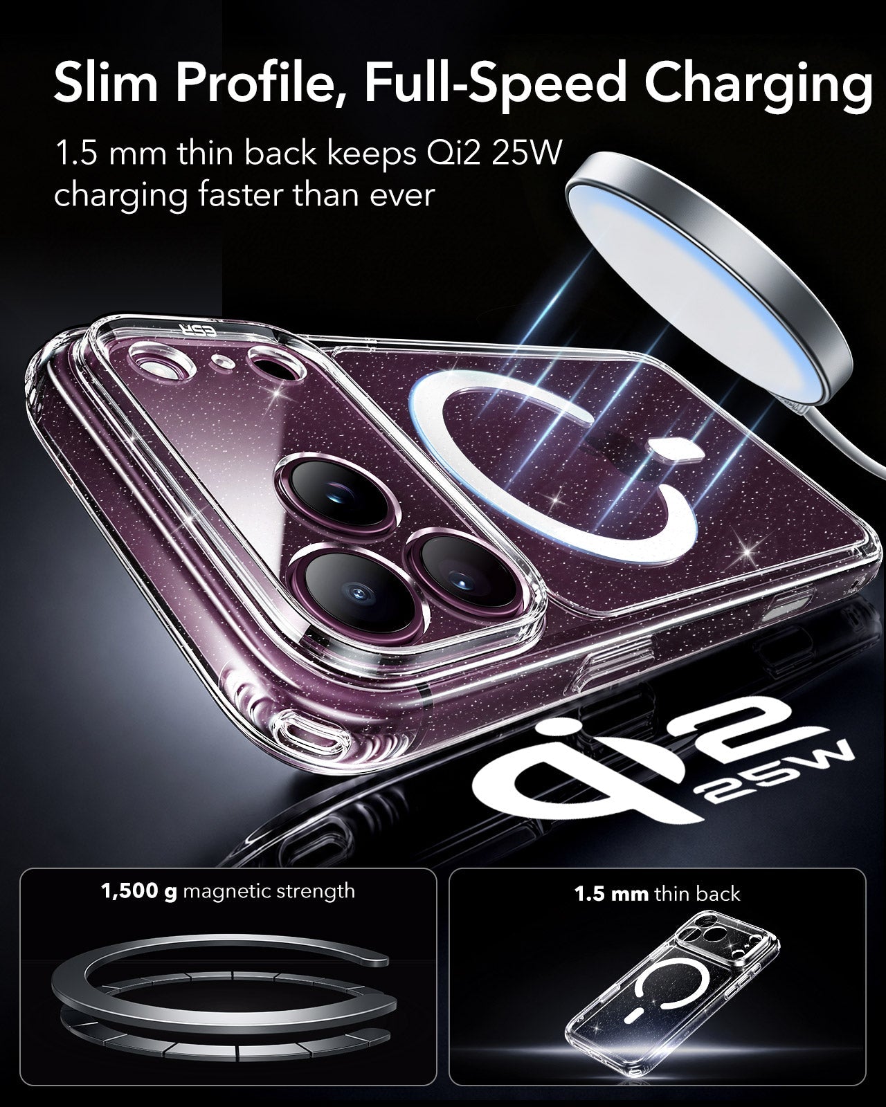 ESR  Clear Shimmer iPhone 18 Pro Max Magsafe Slim Phone Case Slim Profile, Full-Speed Charging