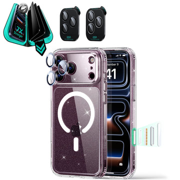 Clear Shimmer iPhone 18 Pro Max Magsafe Slim Phone Case with armorite tempered glass privacy screen protector and camera lens protector