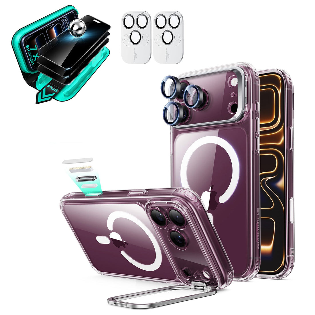 Clear iPhone 18 Pro Max Magsafe Slim Phone Case with Stand pair tempered glass privacy screen protector and camera lens protector