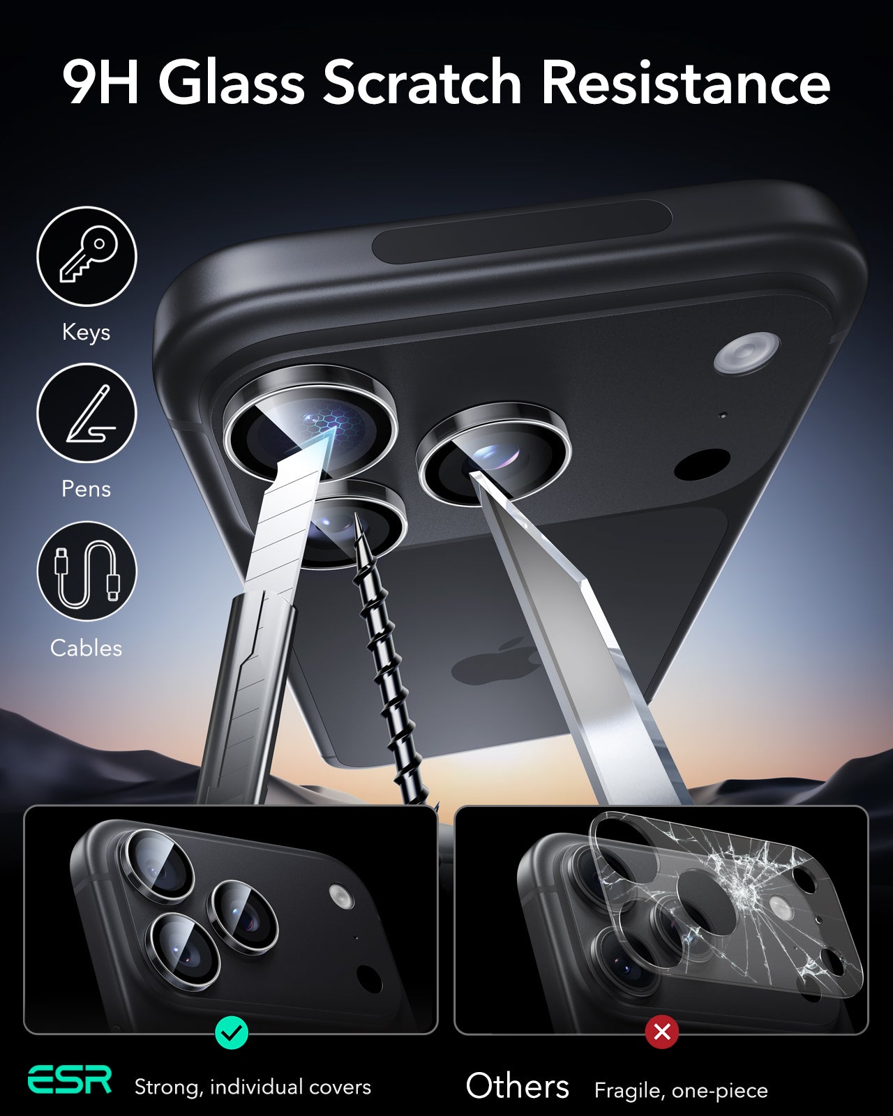 ESR Clear iPhone 18 Pro/Pro Max Armorite Camera Lens Protector 9H Glass Scratch Resistance