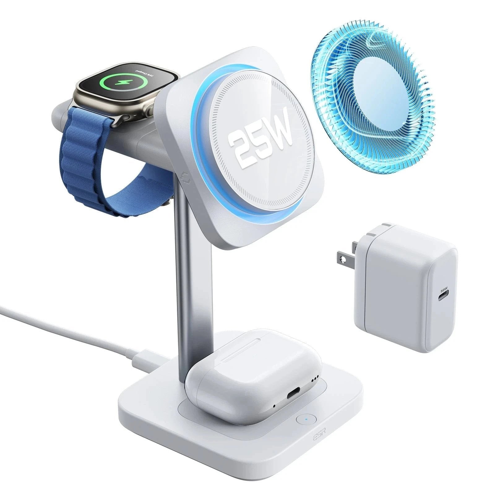 CryoBoost 3-in-1 Magnetic Charging Station (25W, Qi2.2)  - JP Plug–White ESR ESR
