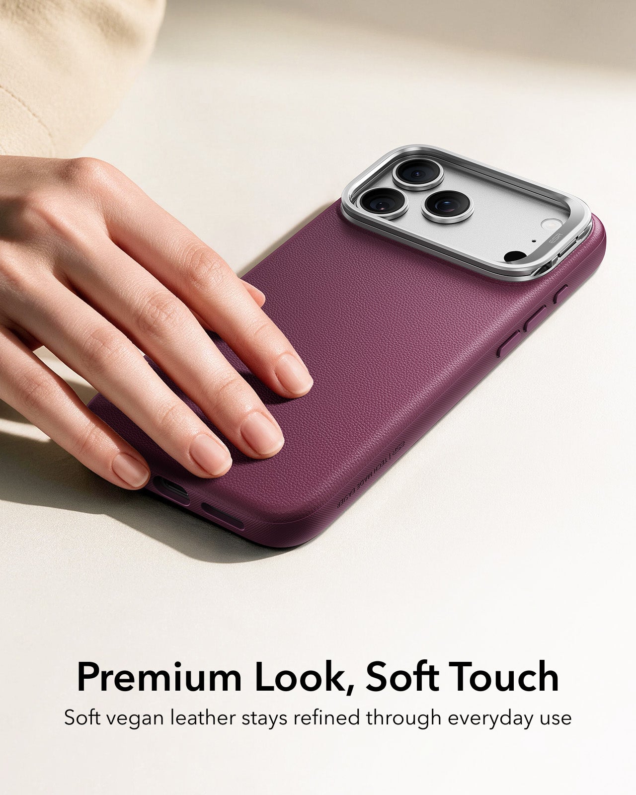ESR Deep Burgundy Leather iPhone 18 Pro Magsafe Case with Stand Premium Look, Soft Touch