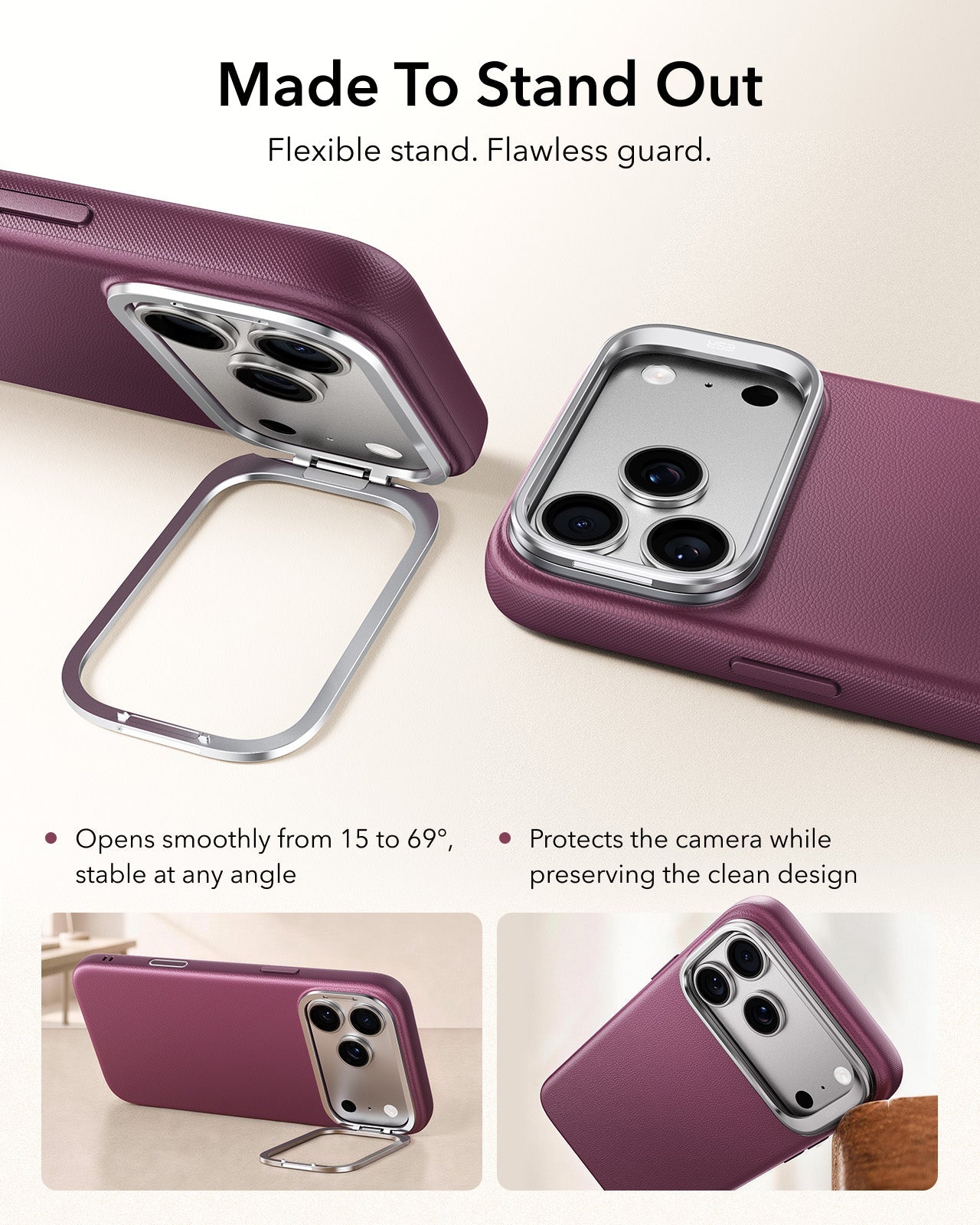 ESR Deep Burgundy Leather iPhone 18 Pro Max Magsafe Case with Stand Made To Stand Out