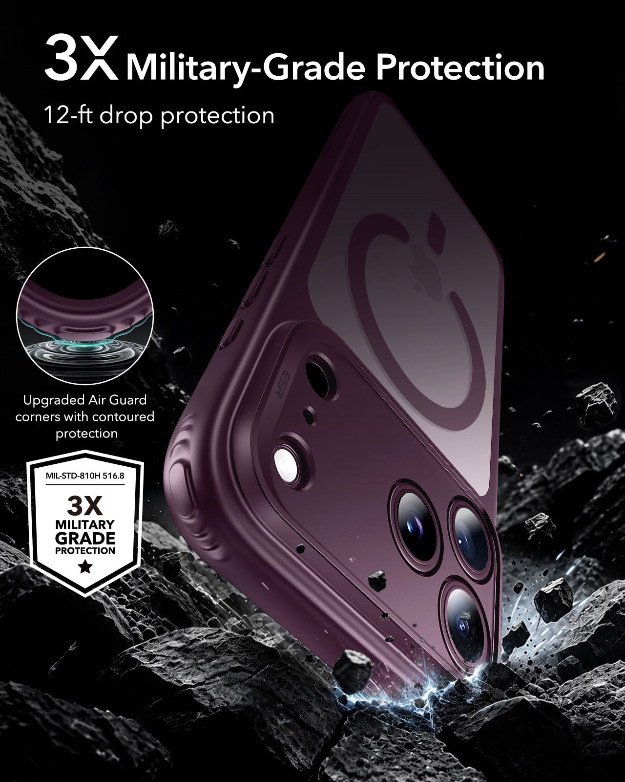 ESR Frosted Deep Burgundy iPhone 18 Pro Magsafe Slim Phone Case 3X Military-Grade Protection