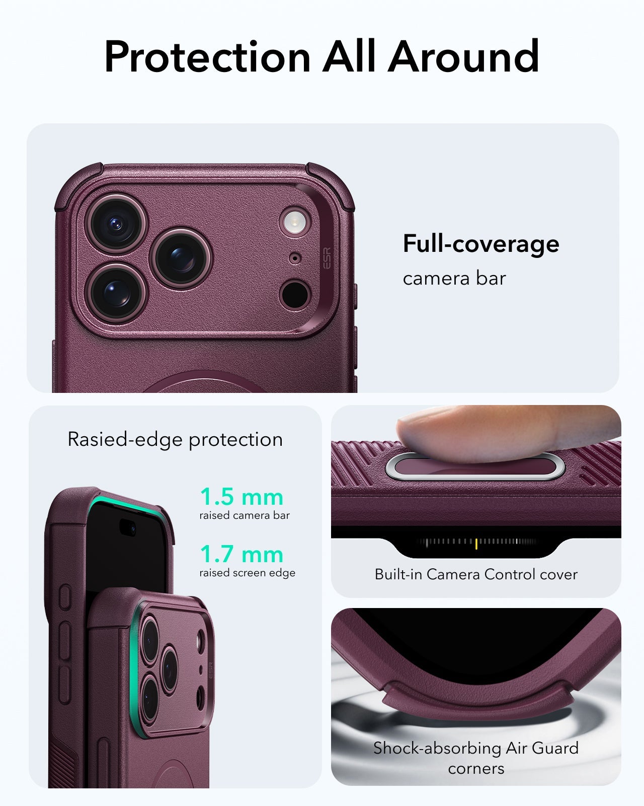 ESR Deep Burgundy iPhone 18 Pro Case Tough Phone Case with Magsafe Protection All Around