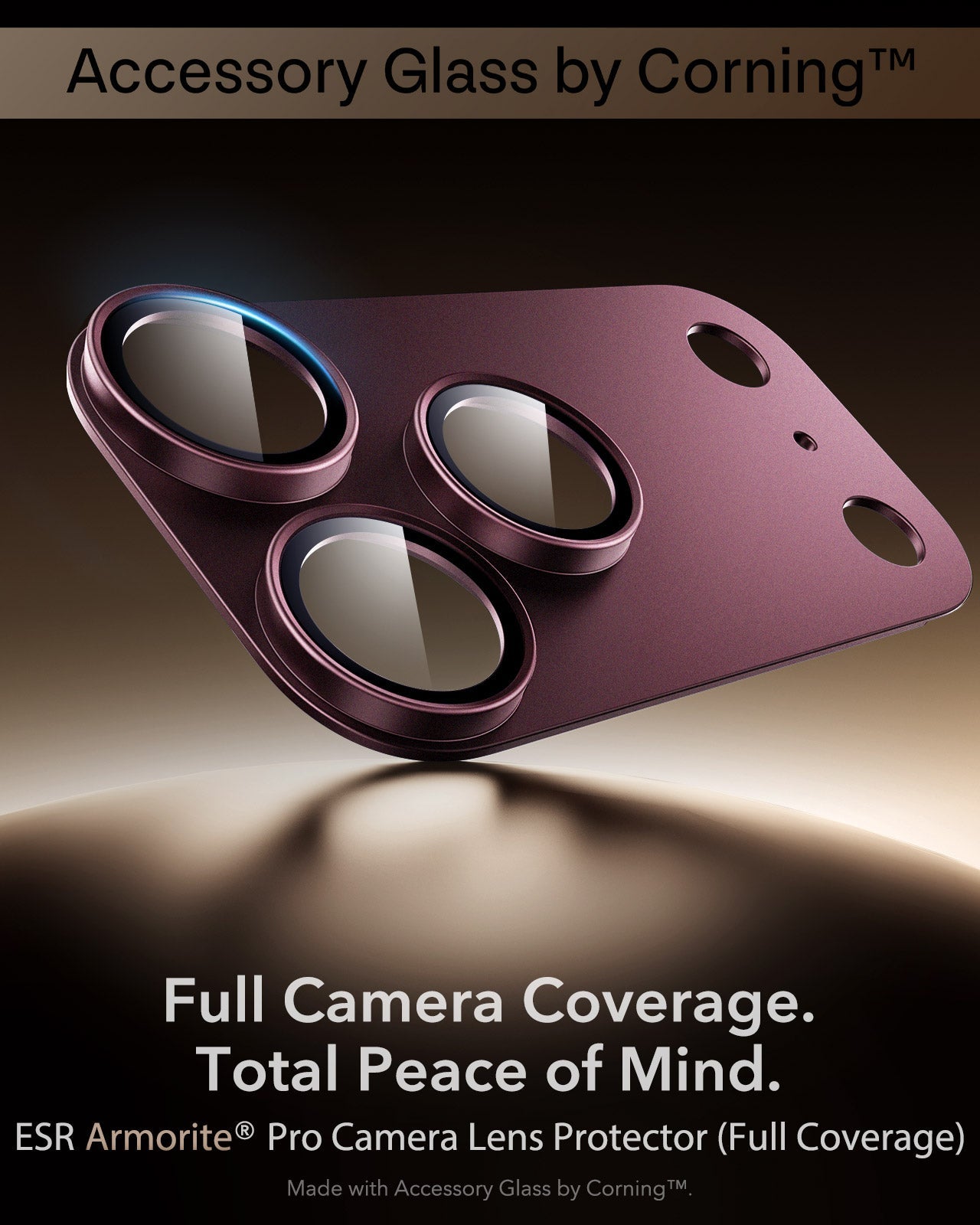 ESR Deep Burgundy iPhone 18 Pro Corning Glass Camera Lens Protector Full Camera Coverage.  Total Peace of Mind.