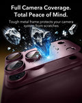 ESR Deep Burgundy iPhone 18 Pro Corning Glass Camera Lens Protector Tough metal frame protects your camera system from scratches