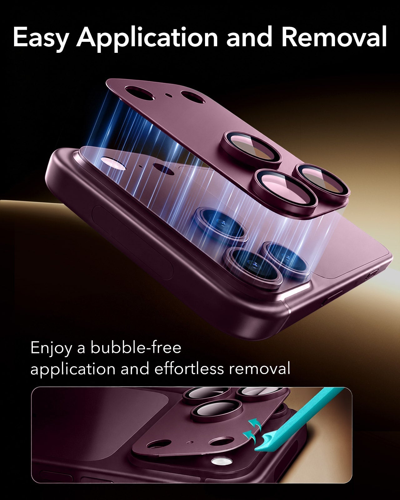 ESR Deep Burgundy iPhone 18 Pro Corning Glass Camera Lens Protector Easy Application and Removal