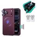 Deep Burgundy iPhone 18 Pro Cyber Tough Magsafe Case  with armorite tempered glass privacy screen protector and camera lens protector