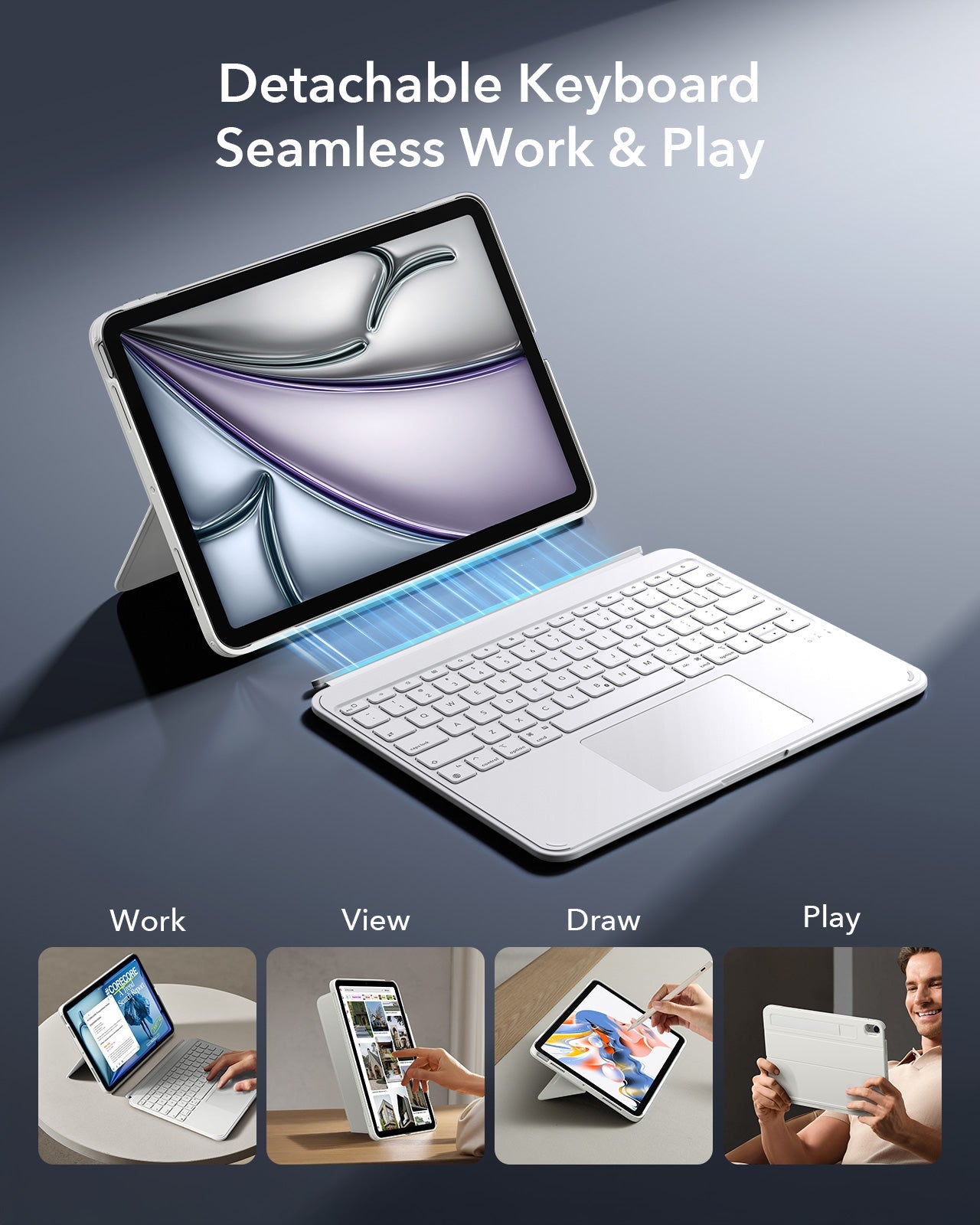 Detachable Keyboard Seamless Work&Play with white keyboard case