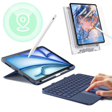 iPad 10th Gen Flex Keyboard Case (Detachable), Paper-Feel Screen Protector & Find My Pencil Bundle- US Layout-Blue