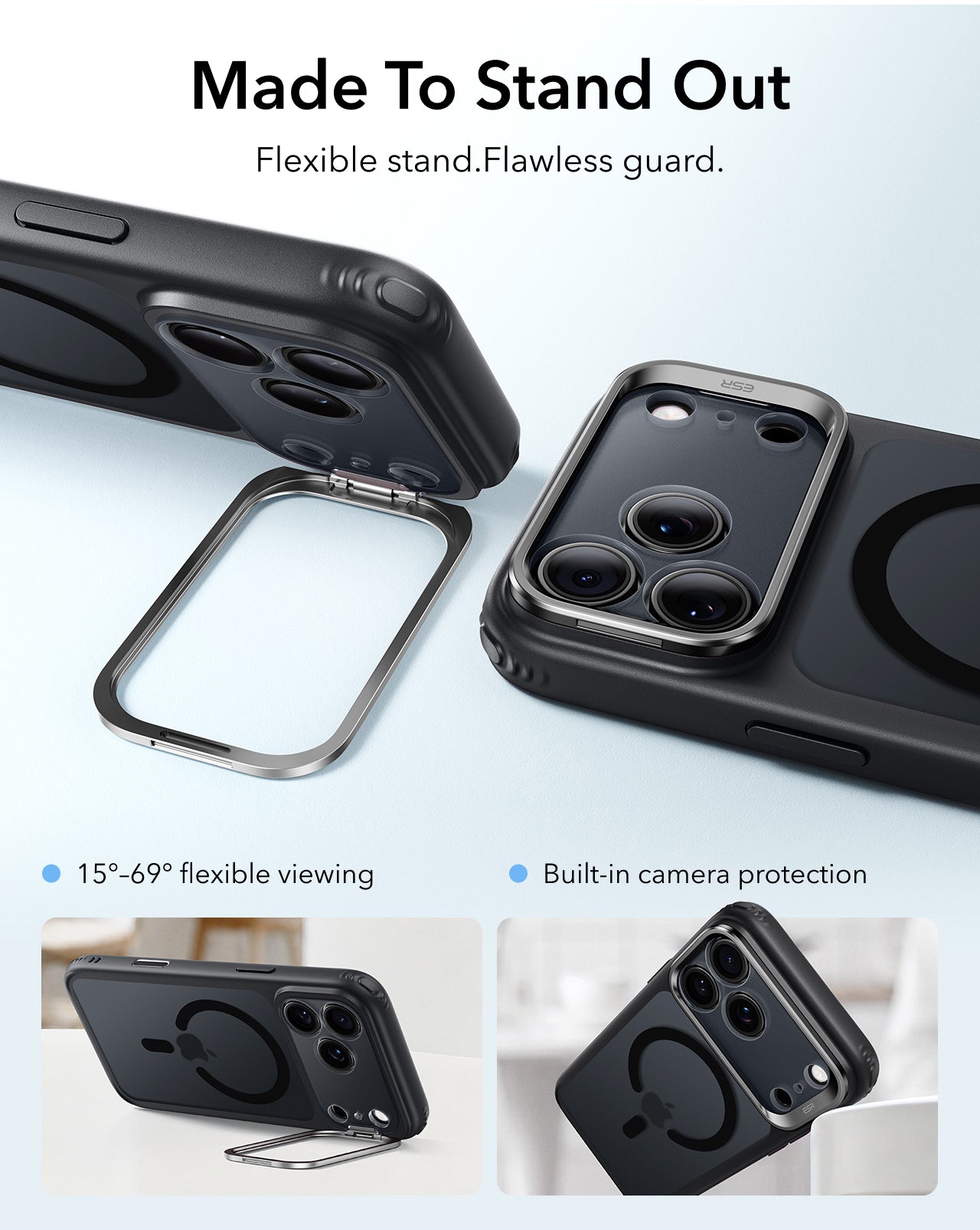 ESR Frosted Black iPhone 18 Pro Max Magsafe Slim Phone Case with Stand Stay Clear for Half a Year